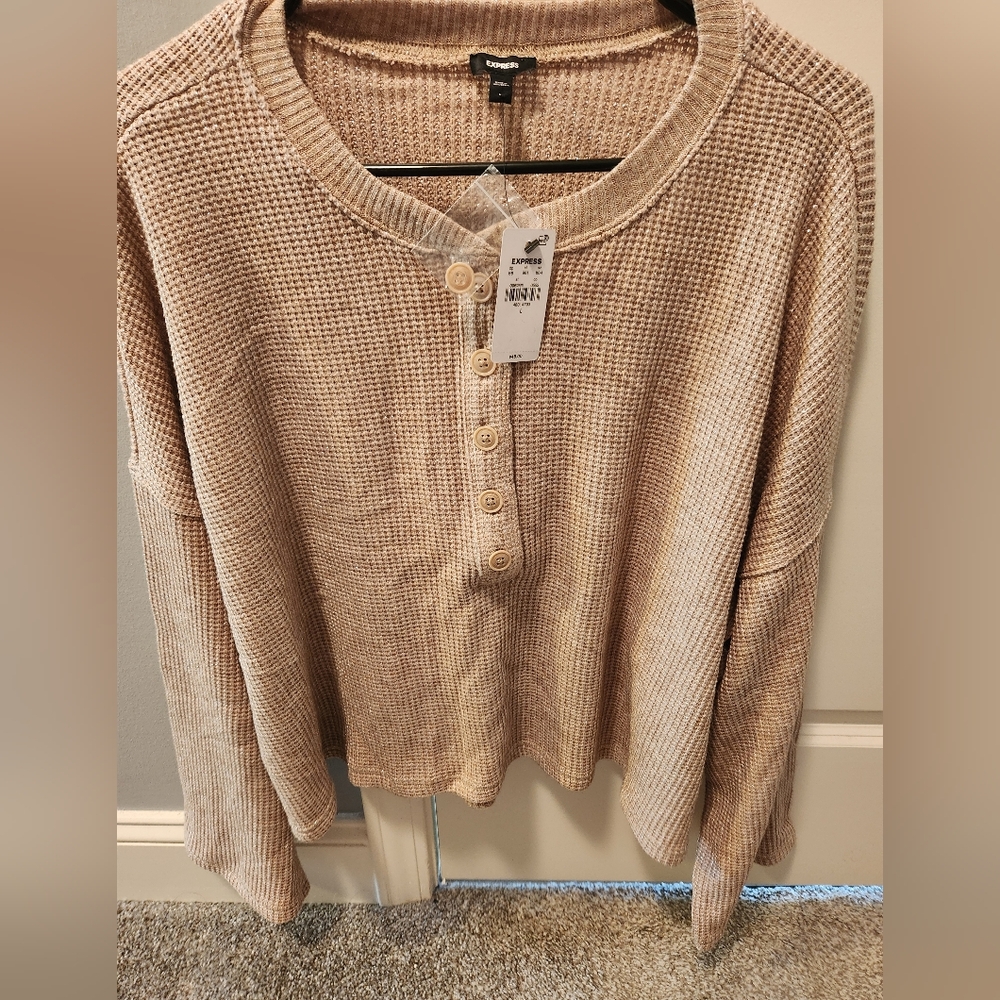 Express Beige Waffle Knit Long Sleeve